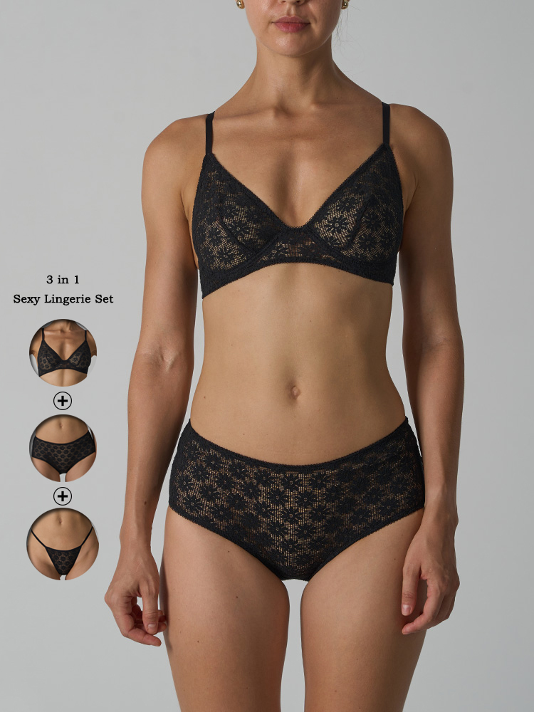 Sheer Bra Lace - VITALINOVO 3 Parça Dantel İç Çamaşırı